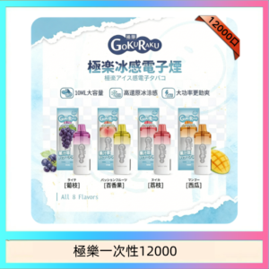 【8種口味】極楽 12000口一次性電子煙|超大容量 |口感絲滑|新品